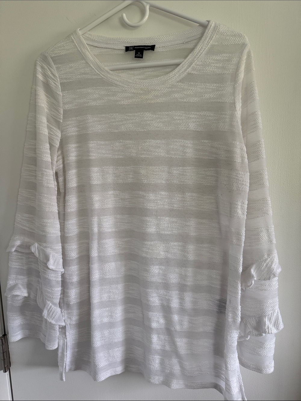 INC International Concepts White Knit Top with Textured Stitching